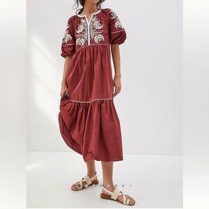 Anthropologie Gretel Embroidered Maxi Dress